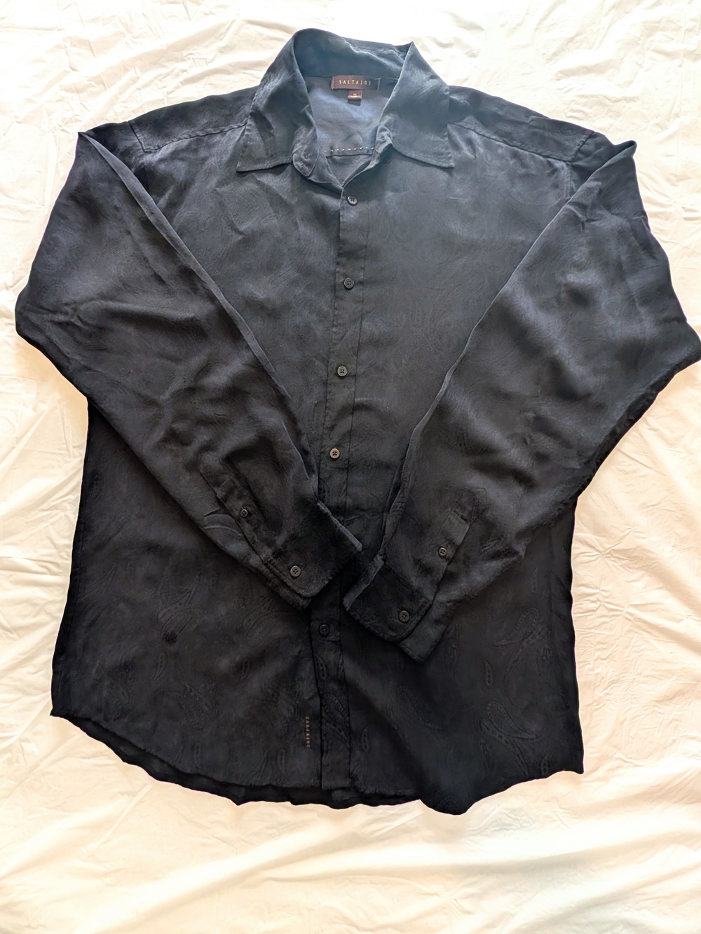 Saltaire Black On Black Paisley Long Sleeve Button Down Dress Shirt Men's Medium